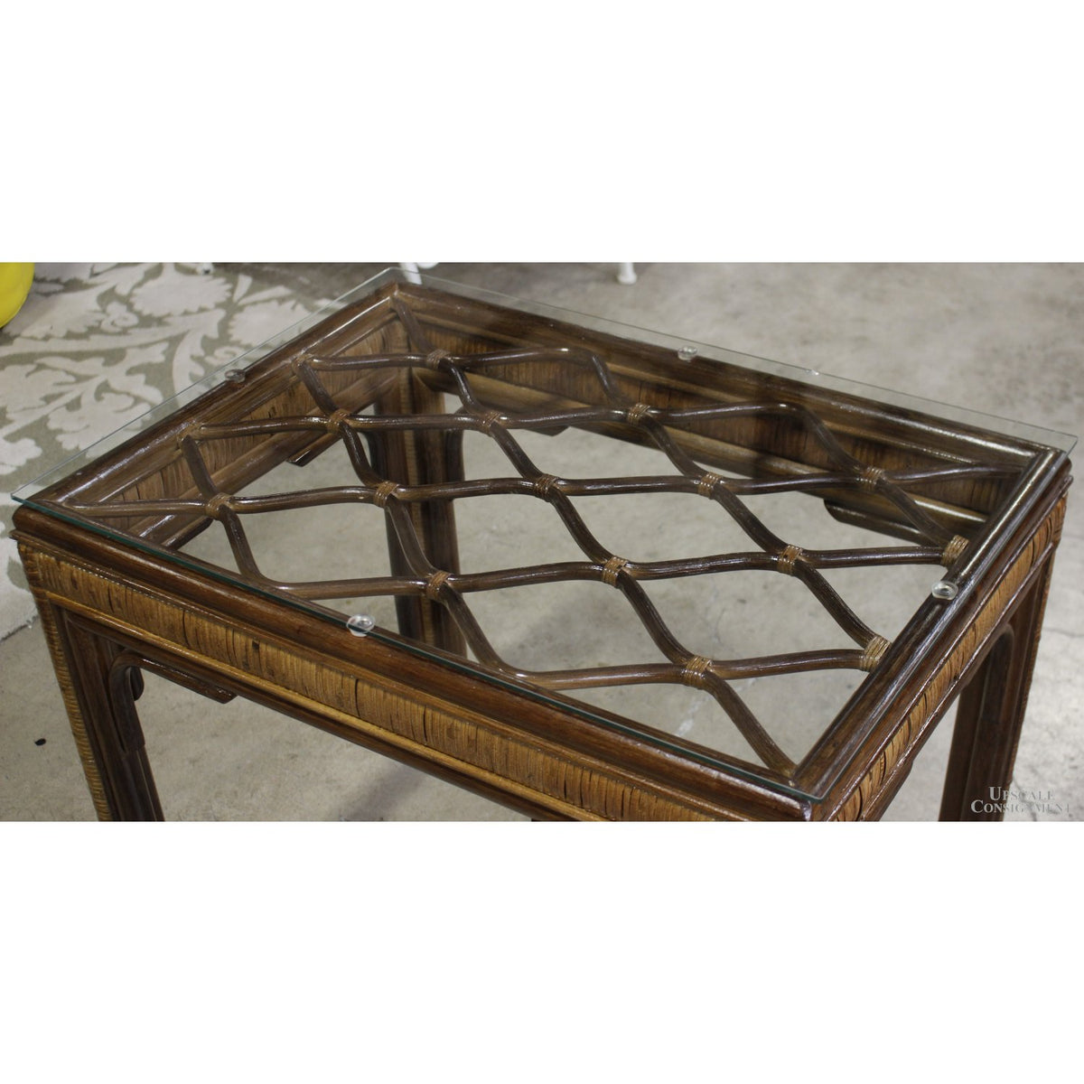 Rectangular Rattan & Bamboo Glass Top End Table