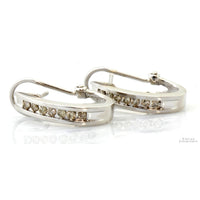 14K White Gold Pale Yellow Diamond J-Hoop Earrings with Omega Backs