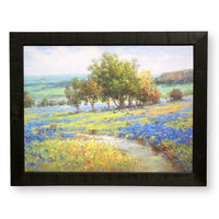 Framed Original Oil Blue Flower Field with Trees