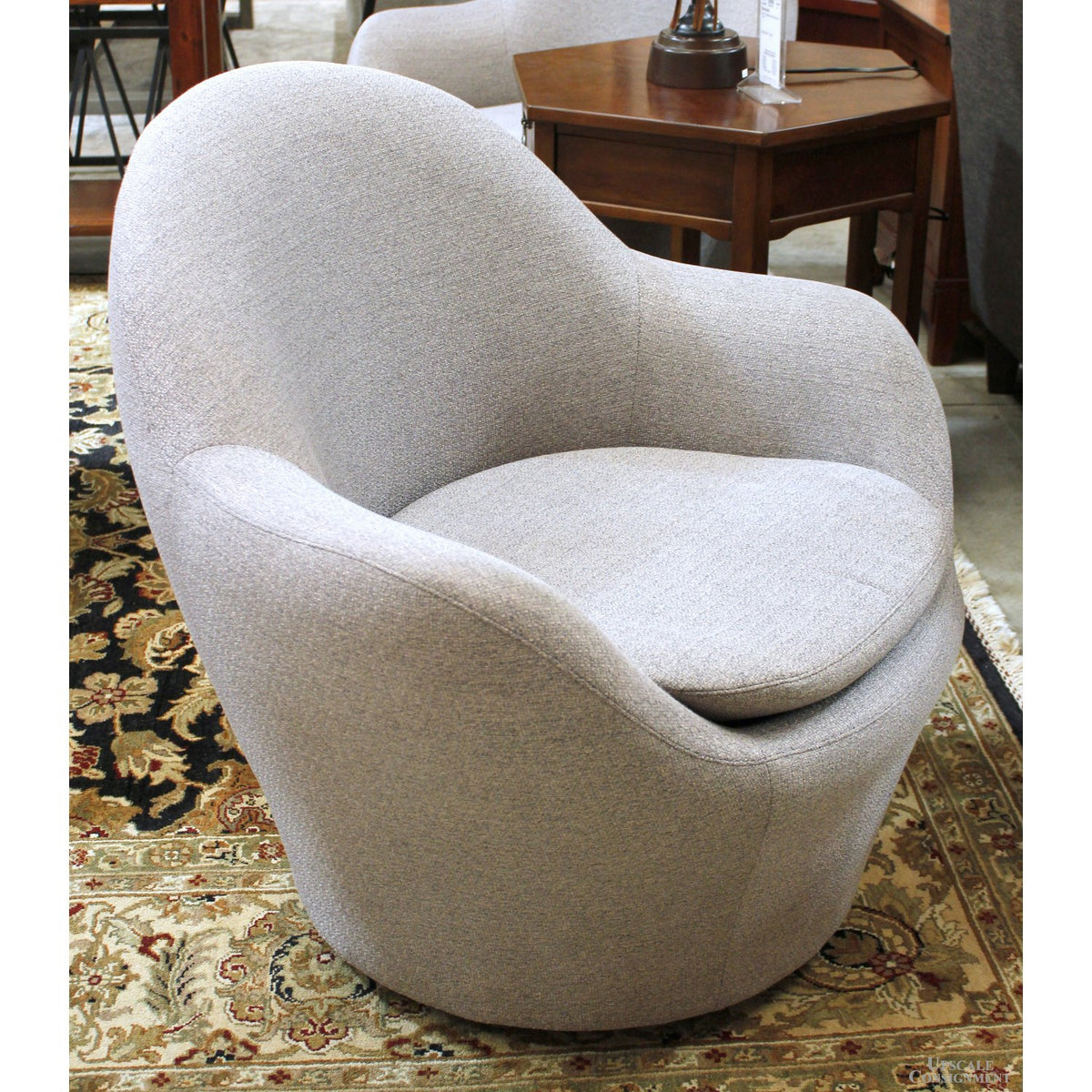 American Leather 'Feliz' Gray Swivel Barrel Chair