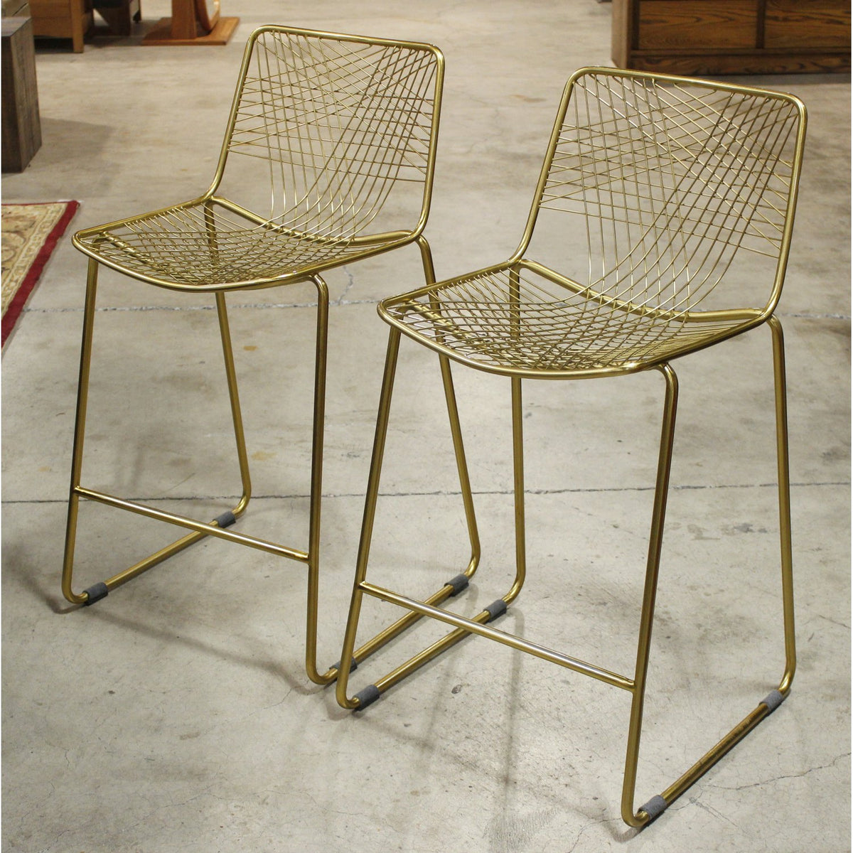 CB2 Pair of 'Alpha' Brass Wire Counter Stools