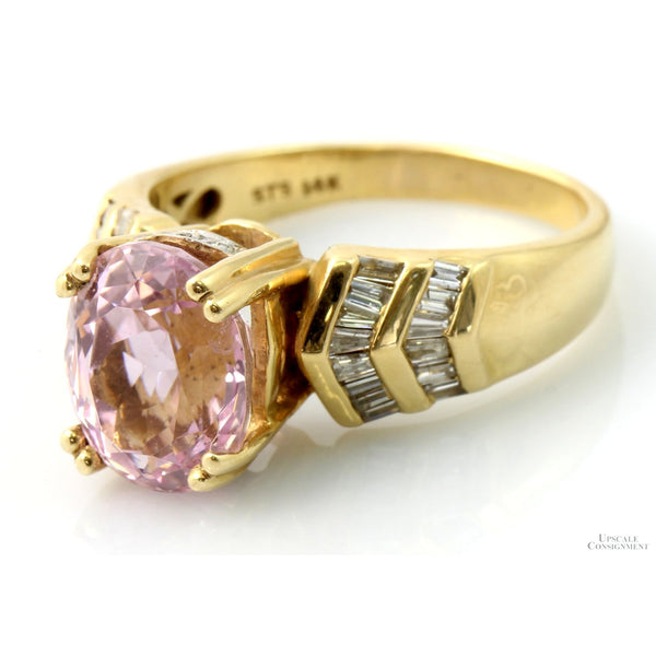 Pink Kunzite Gemstone &  Diamond 14K Gold Ring