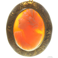 Rich Orange & Ivory Shell Cameo Pendant Brooch | Early to Mid-20th Century