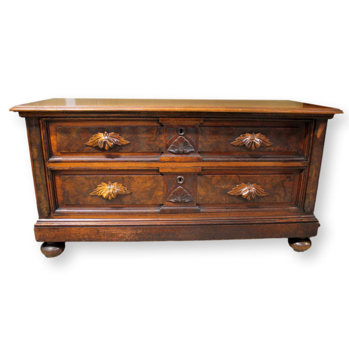 Carved Walnut 2 Drawer Chest