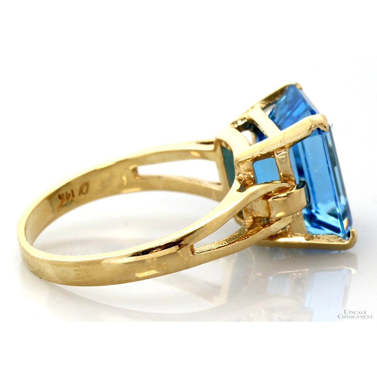 14K Gold Ring | 7.89 Ct Emerald-Cut Swiss Blue Topaz | Eye-Clean Blue Topaz
