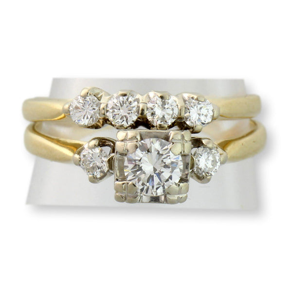 Vintage 14K Diamond Engagement & Wedding Band Set
