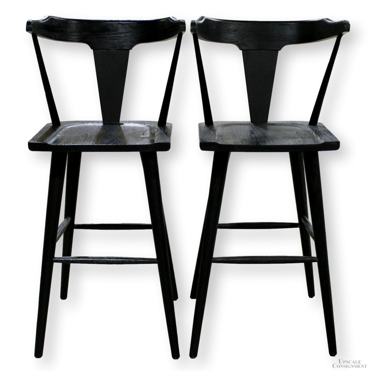 Four Hands Pair of 'Ripley' Black Oak Barstools