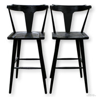 Four Hands Pair of 'Ripley' Black Oak Barstools