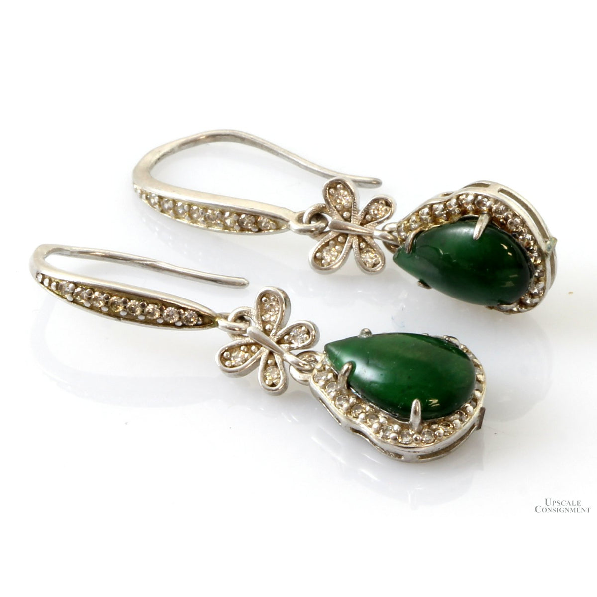 Sterling Silver Grade A Bright Green Jadeite Butterfly Earrings