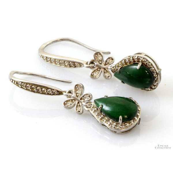 Sterling Silver Grade A Bright Green Jadeite Butterfly Earrings