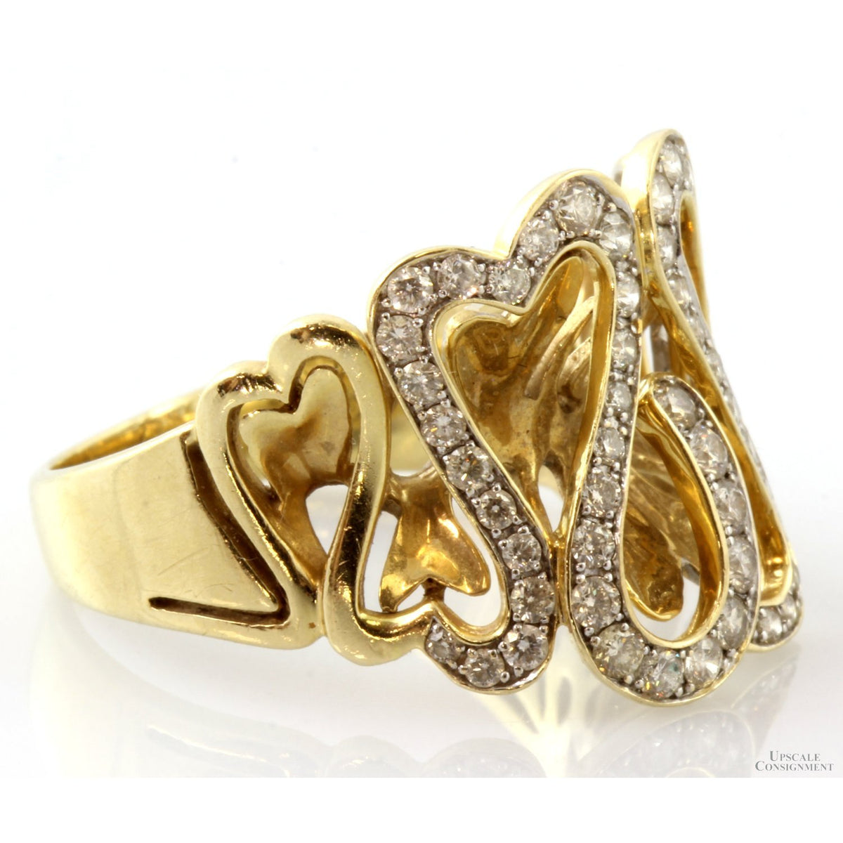 Art Nouveau Swirling Hearts 14K Gold 1.5ctw Diamond Ring