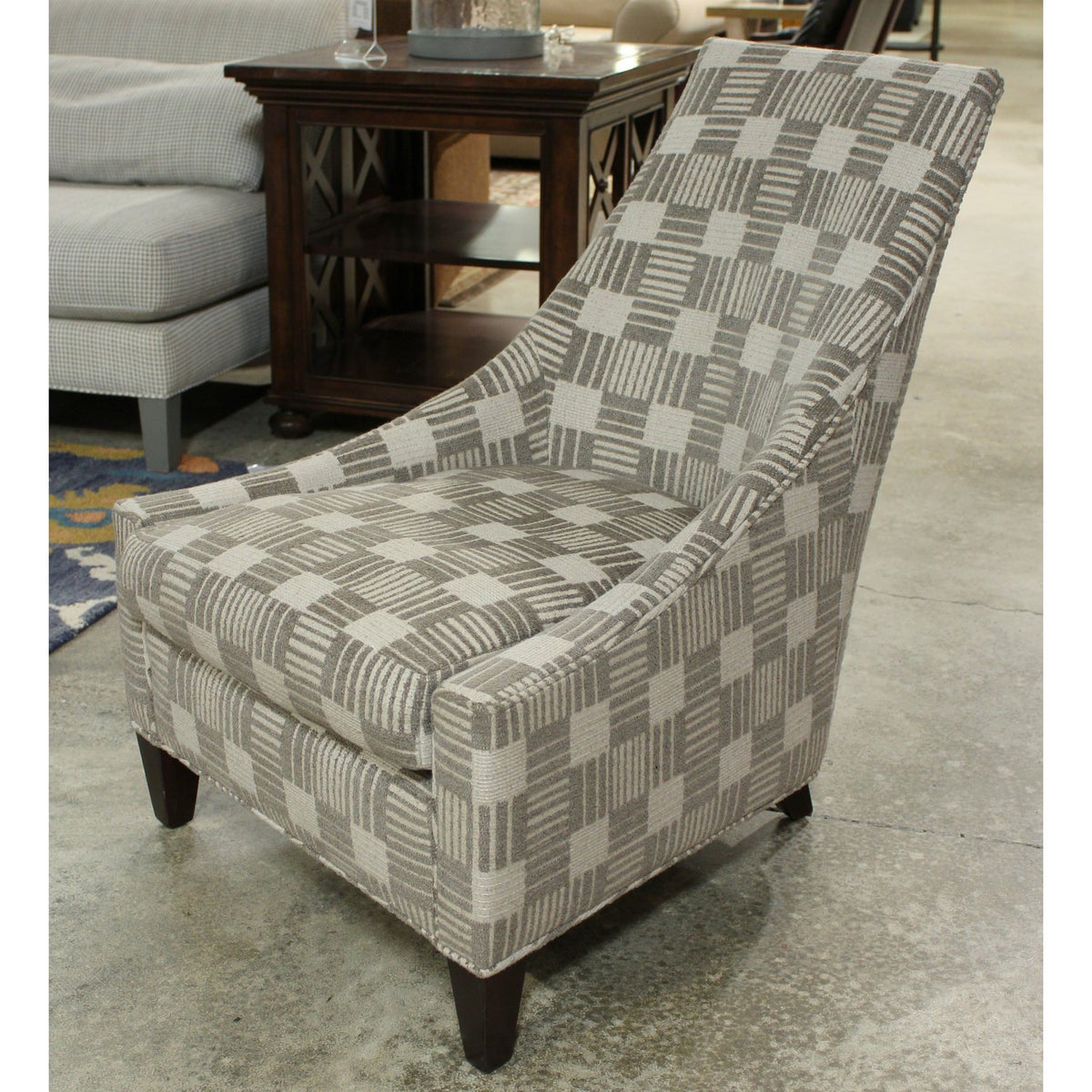 Baker Furniture Gray & Off-White Checkered Accent Chair