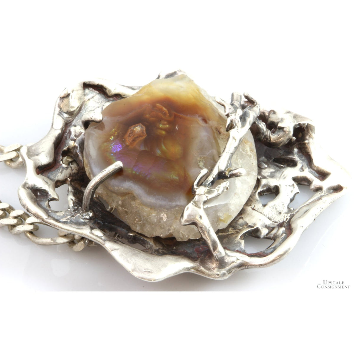 Mexican Fire Agate Window in Rough Custom Sterling Silver Pendant Necklace