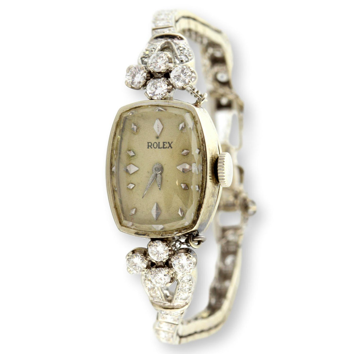 Vintage Rolex 14K White Gold 1.58ctw Diamond Cocktail Watch