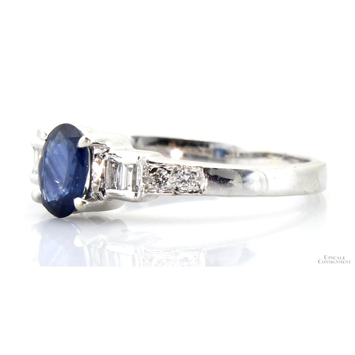 Natural .50ct Sapphire & Diamond 14K White Gold Ring