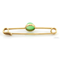 14K Gold Apple Green Jadeite Jade Safety-Pin Design Brooch