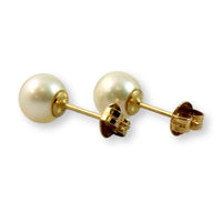 7.20mm Cultured White Pearl 14K Gold Stud Earrings