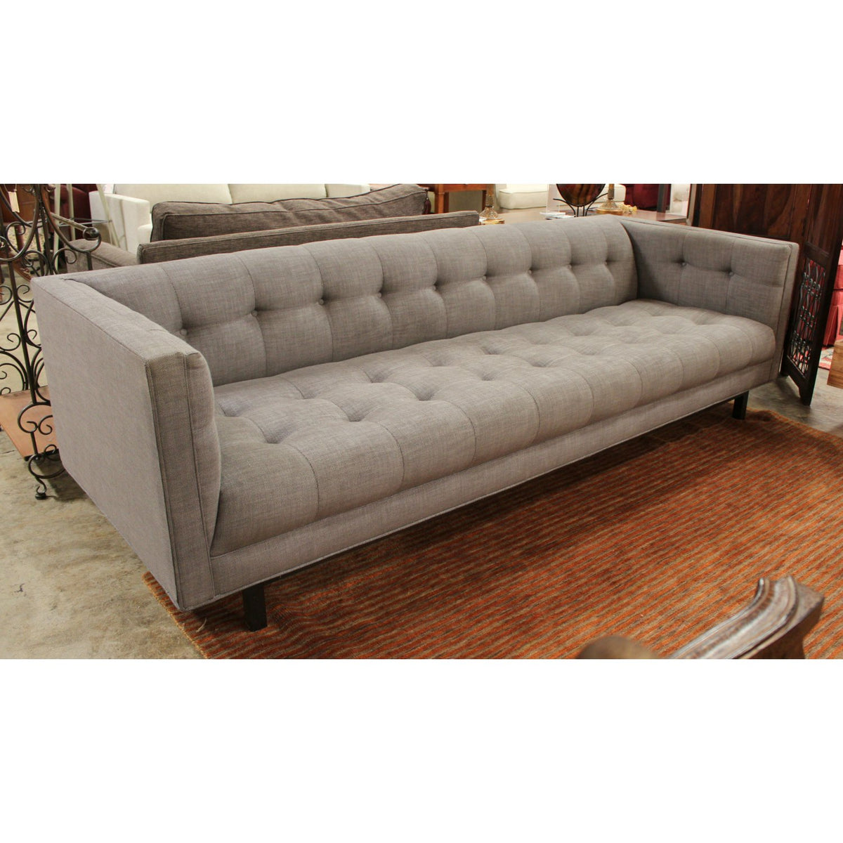 Restoration Hardware Gray Tufted Tuxedo Sofa