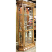 Oak Corner Curio w/Leaded Glass