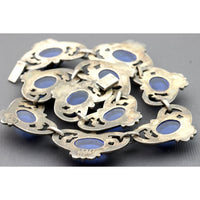 Margot de Taxco #5213 Hearts Sterling Silver Necklace & Earring Set with Sapphire-Blue Glass Cabochons