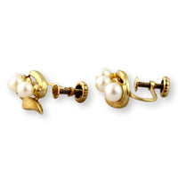 Three-Pearl Mid-Century Screwback Earrings 14K Two-Tone Finish Gold