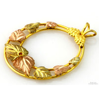 10K Black Hills Gold Pendant - 12K Rose & Green Gold Leaves