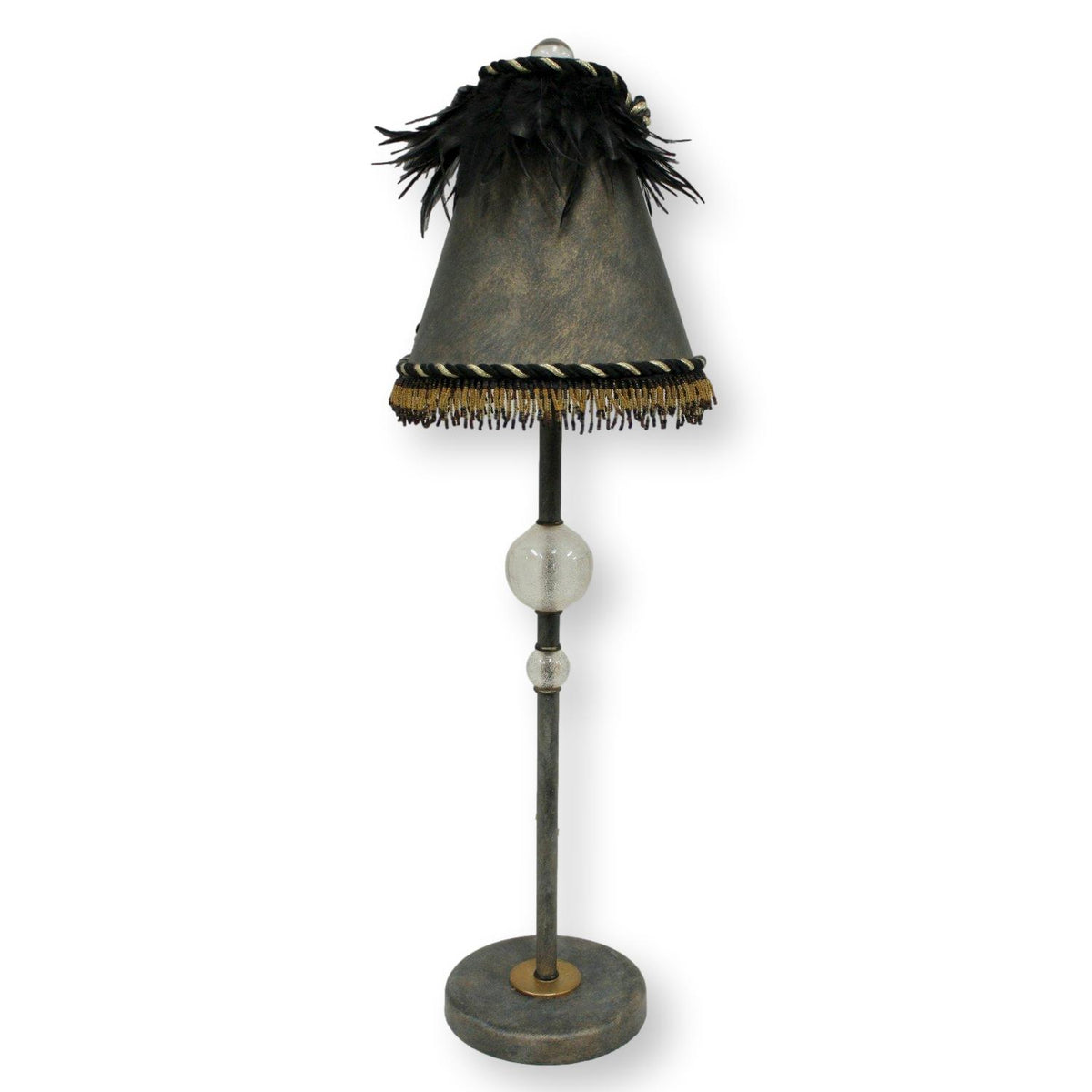 Buffet Table Lamp w/Dark Shade & Feathers
