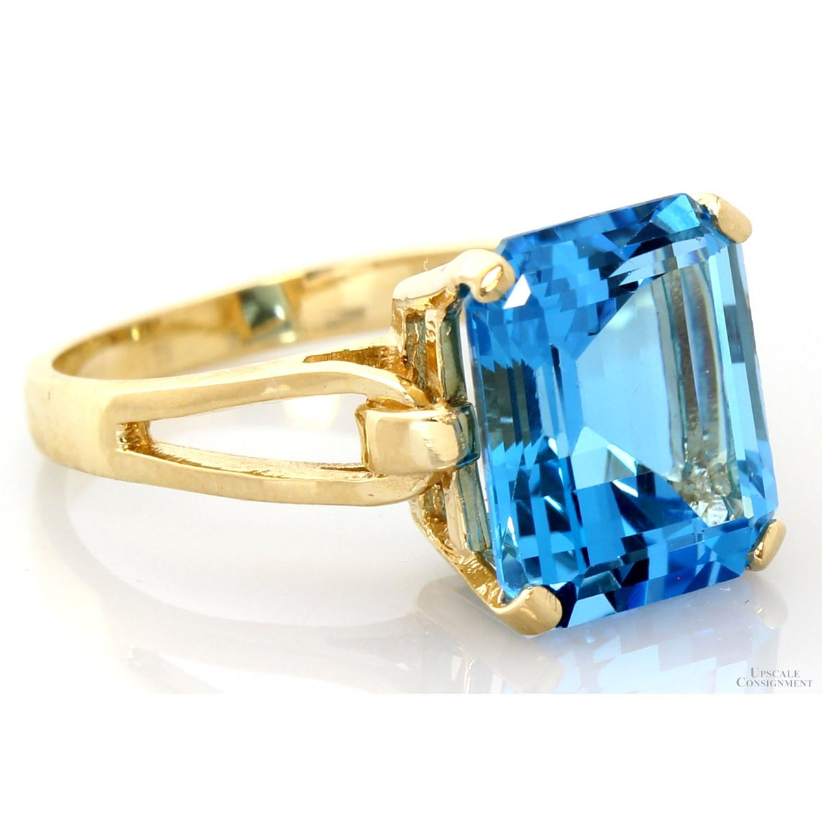 14K Gold Ring | 7.89 Ct Emerald-Cut Swiss Blue Topaz | Eye-Clean Blue Topaz