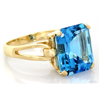 14K Gold Ring | 7.89 Ct Emerald-Cut Swiss Blue Topaz | Eye-Clean Blue Topaz
