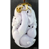 Natural Lavender Jadeite Double-Sided Carved Pendant – 14K Gold