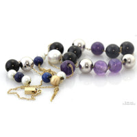 Vintage Gemstone & Pearl Necklace | 14K Gold 18" Chain | Amethyst Lapis Onyx