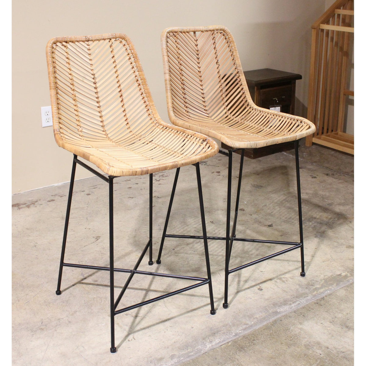 Pair of Rattan Counter Stools