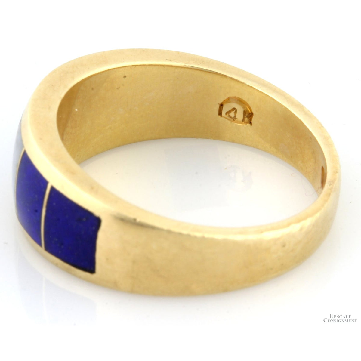 14K Gold Blue Lapis & Precious White Opal Channel Inlay Band
