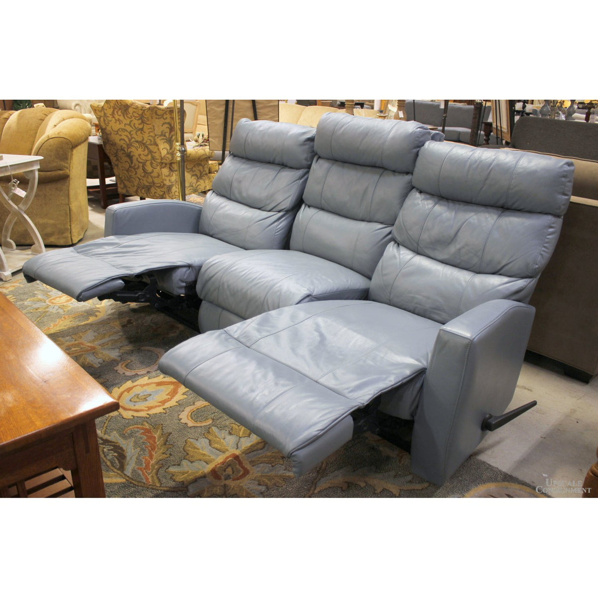 Best Chairs, Inc. Light Blue Dual Reclining Sofa