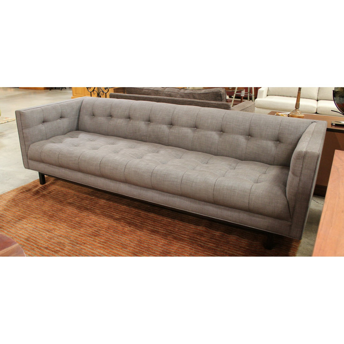 Restoration Hardware Gray Tufted Tuxedo Sofa