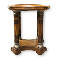 Round Oak Column Accent Table