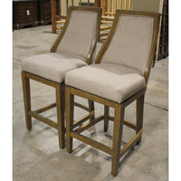 Pair of Linen & Wood Swivel Counter Stools