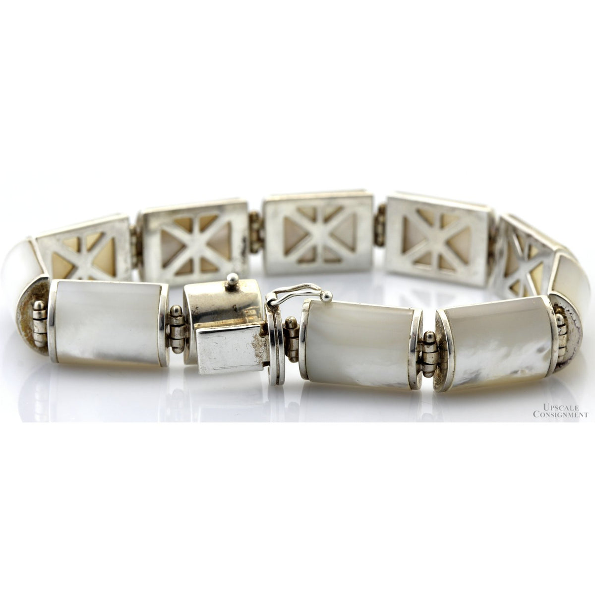 Sterling Silver & Rectangular White Mother of Pearl Bracelet