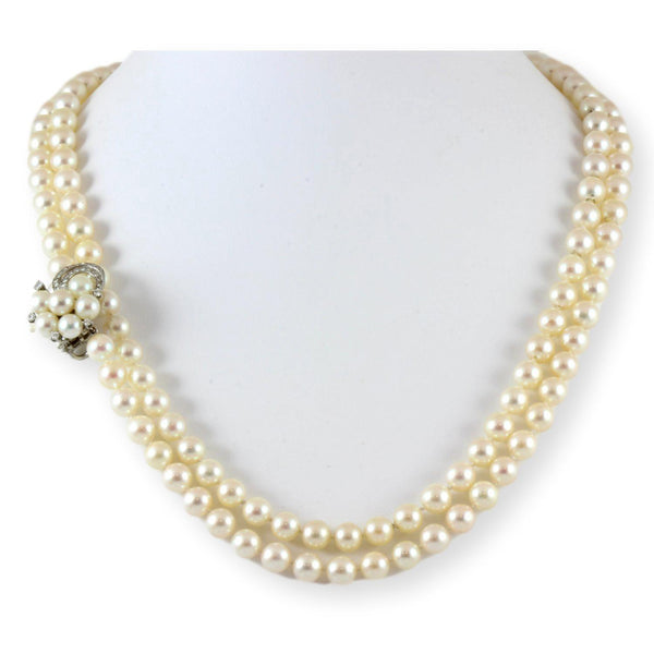 Cultured Pearl 42" Rope Strand 14K Gold .62ctw Diamond Shortener