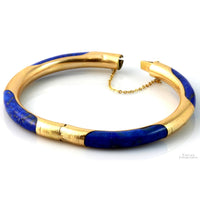 Vintage 14K Gold & Lapis Hinged Bangle | Natural Pyrite Inclusions