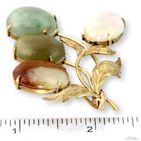 Nephrite Jade Brooch Solid Gold 9K–10K Multi Color Jade Leaf Pin