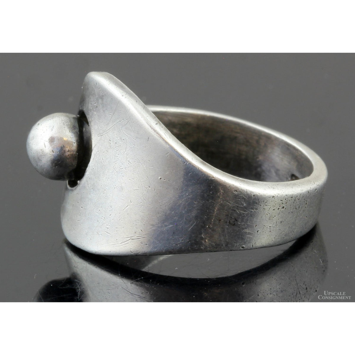 Eagle-Marked Taxco Sterling Silver Modernist Ring