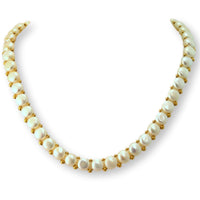 14K Yellow Gold Cultured Pearl Necklace – 9.5mm White Pearls with Gold Spacer Beads