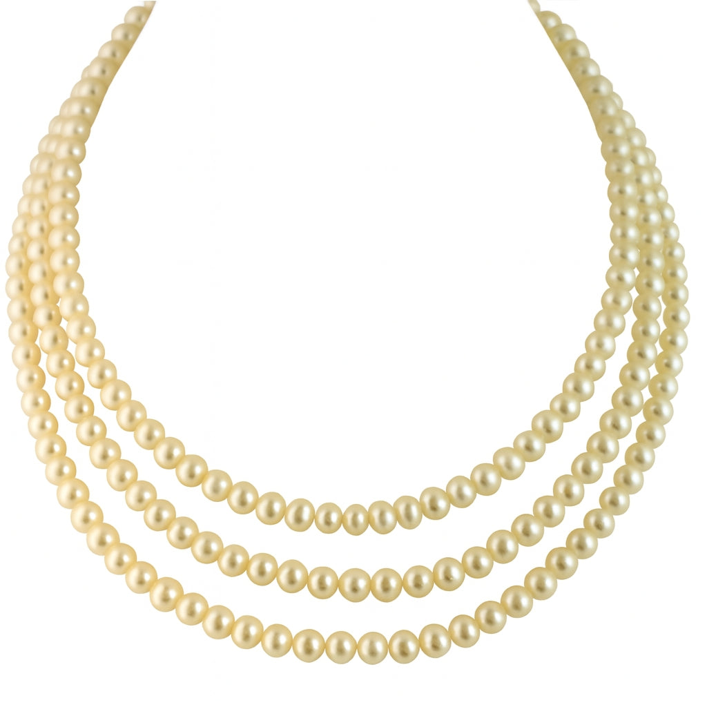 Handknotted 6mm Ivory Pearl Three-Strand 14K Clasp