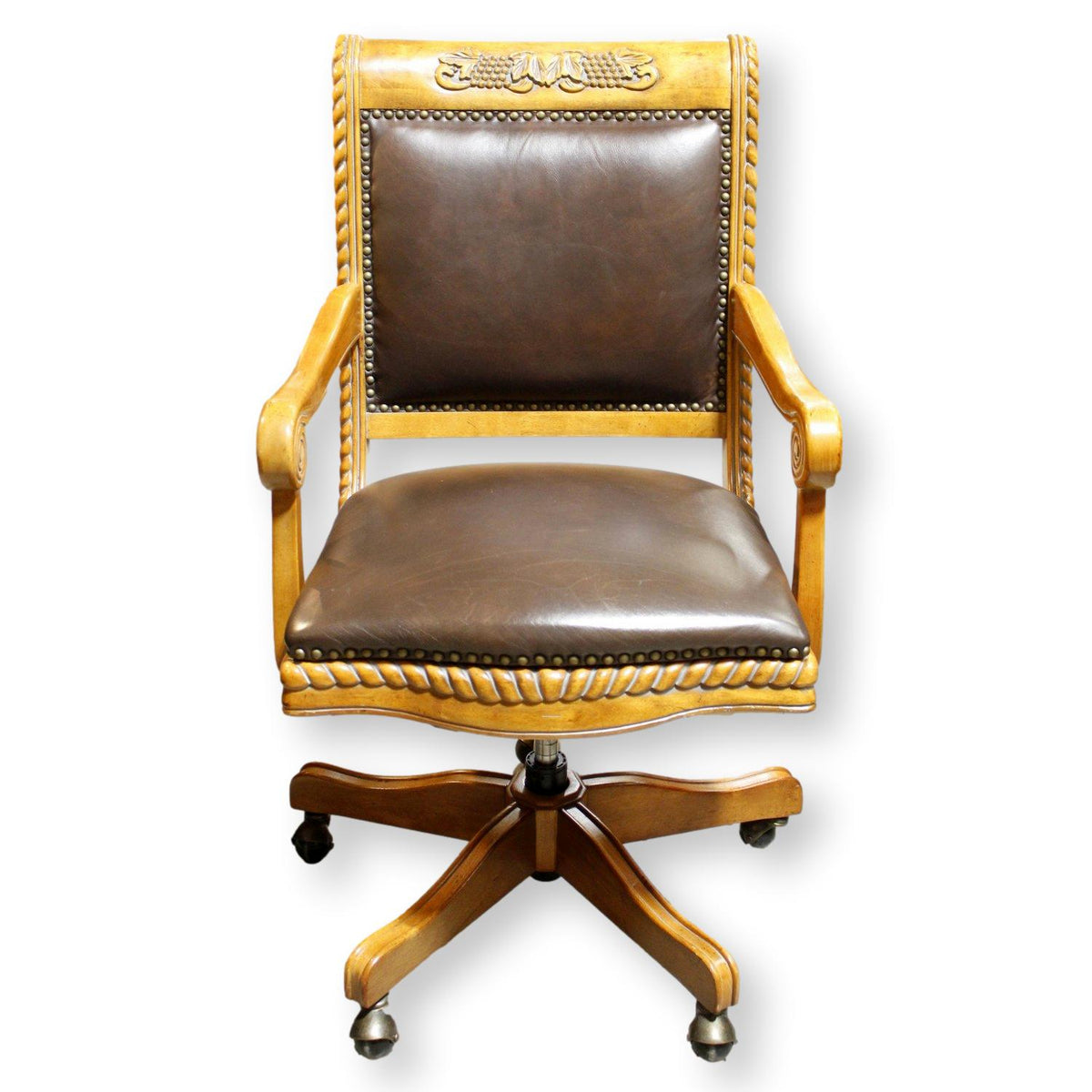 Leather Executive Chair w/Carved Grape Frame