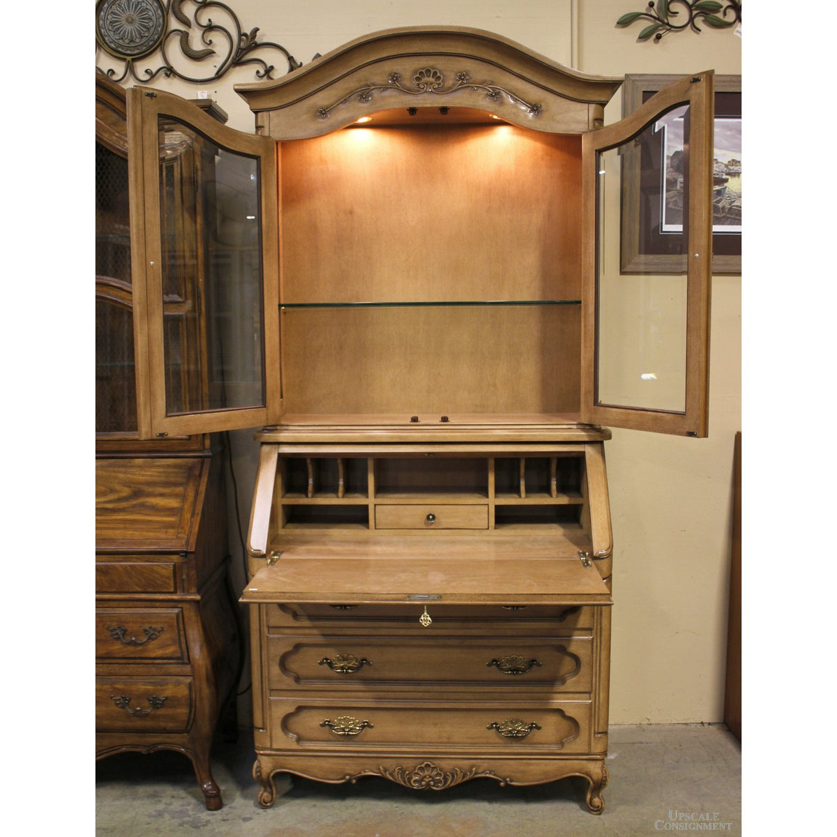 Custom Craft Lighted Secretary Desk w/Hutch