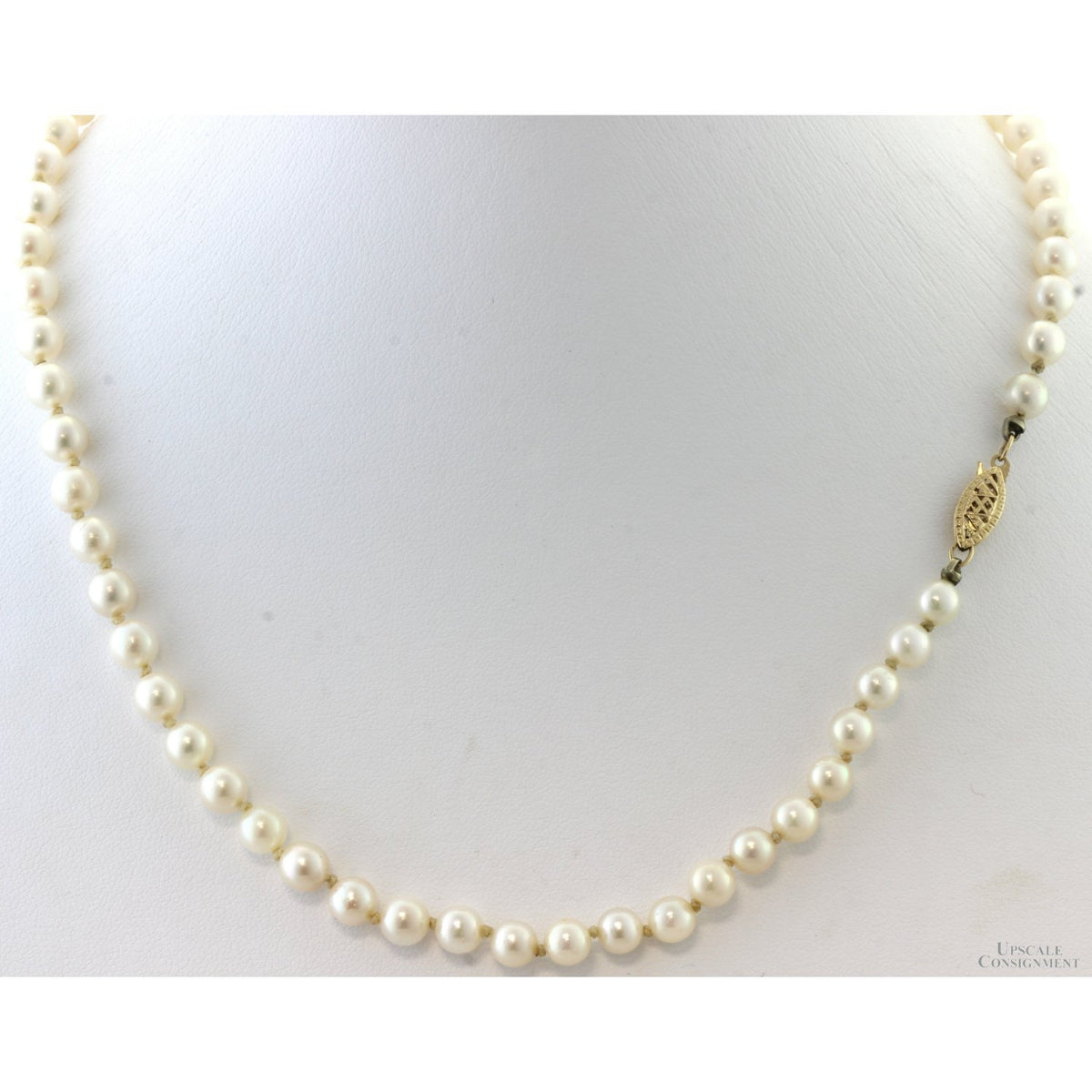 Vintage Cultured Akoya Pearl Necklace | Hand-Knotted Strand | 14K Gold Clasp