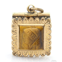 Vintage Tiger's Eye Cameo Locket Pendant with 14K Gold Accents