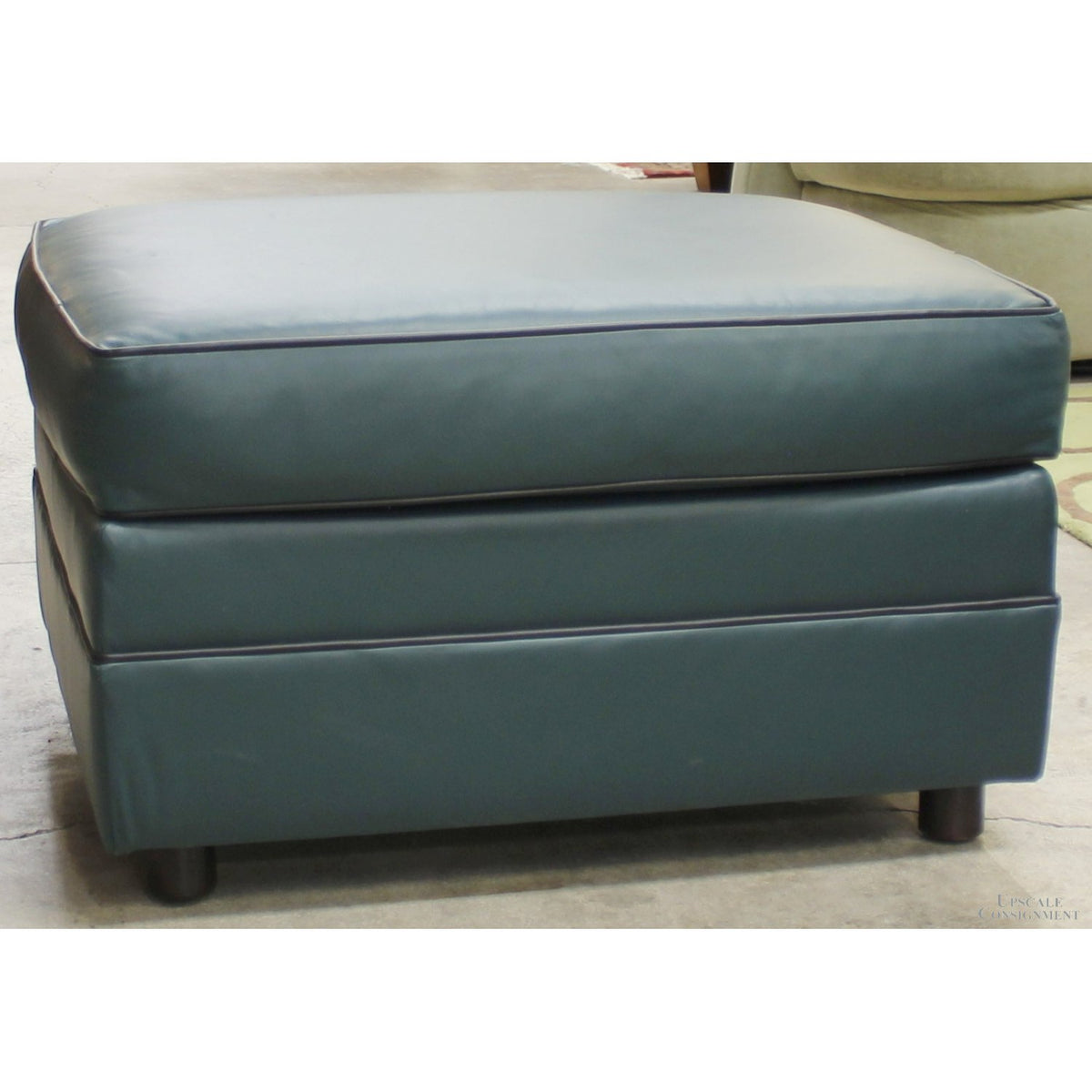 Ethan Allen Green Leather Ottoman