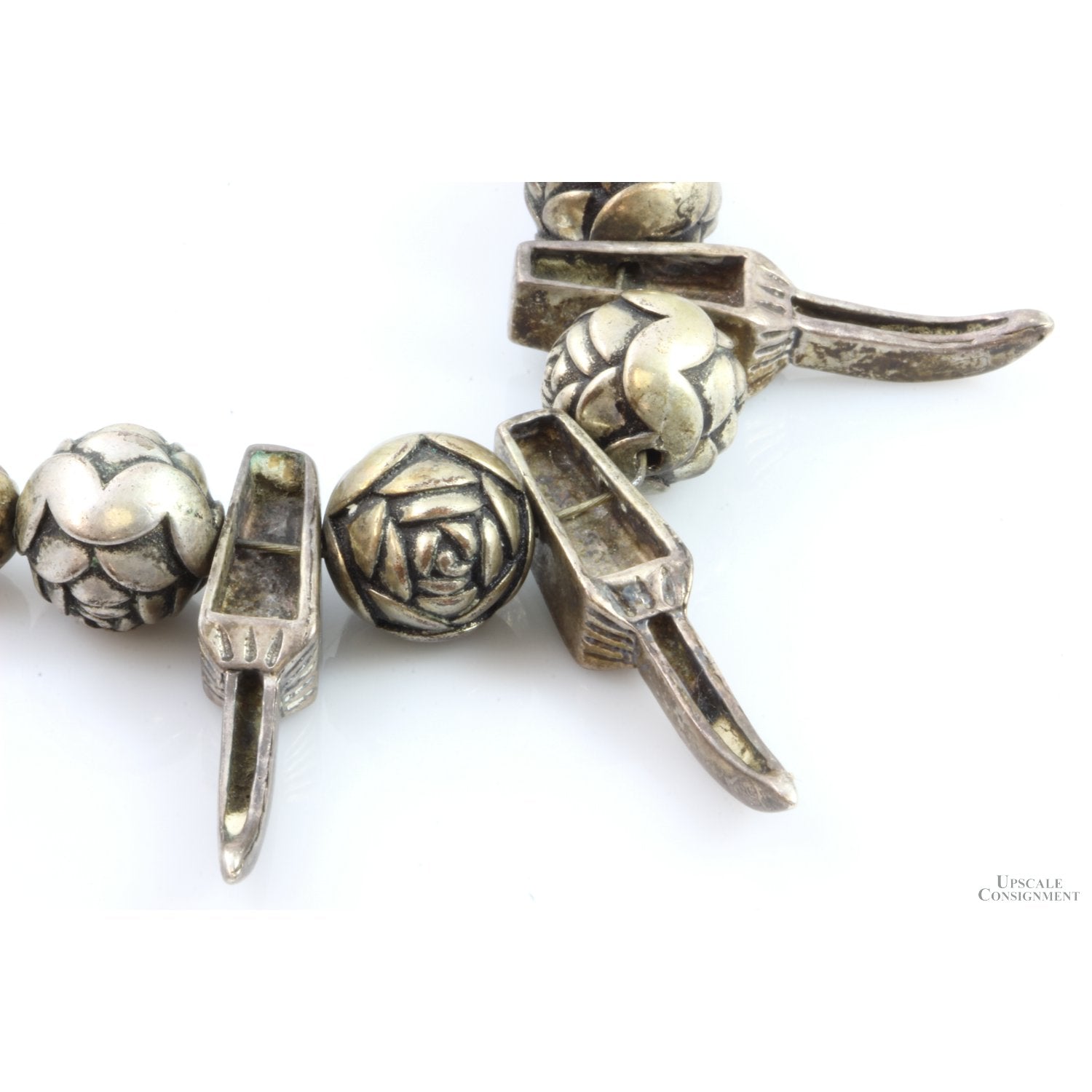 Petrified Wood Carved Silver Turquoise Bear Claw Necklace